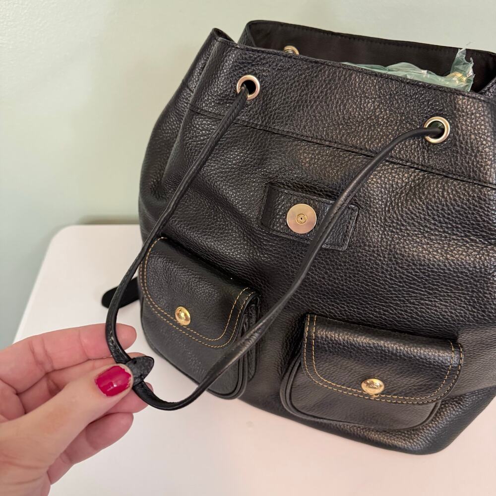 Coach Pennie Backpack Black 6145 Pebbled Leather Luxury Dark Academia Minimalist - Picture 11 of 13